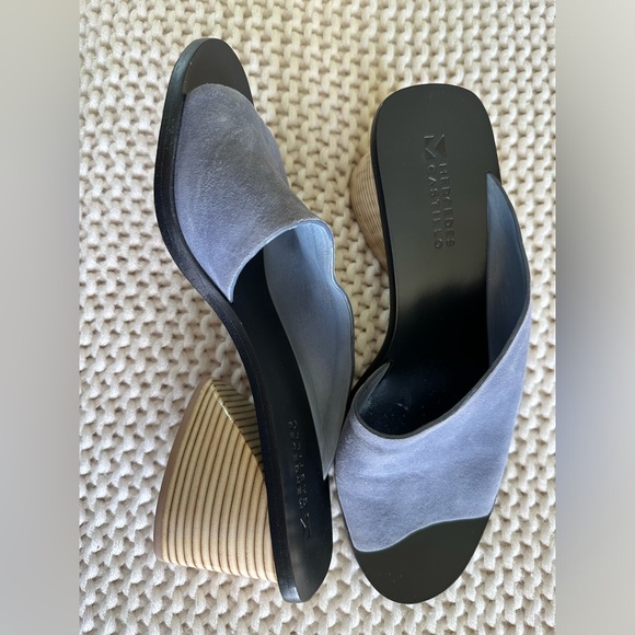 Mercedes Castillo Izar 8.5 High Low Blue suede slides angular heel - Picture 4 of 10